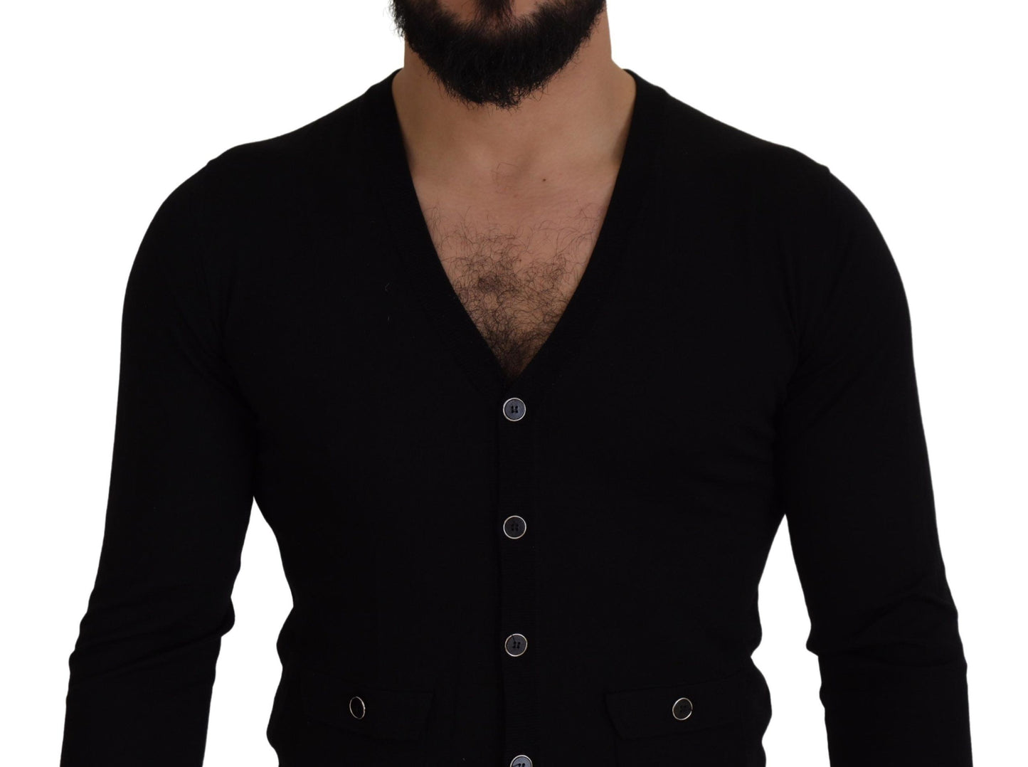 Dolce & Gabbana Black Wool Button Down Cardigan Sweater