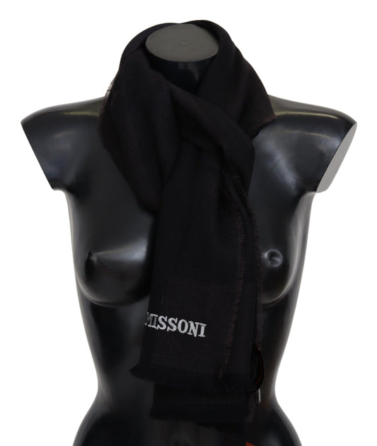 Missoni Elegant Black Wool Scarf with Logo Embroidery