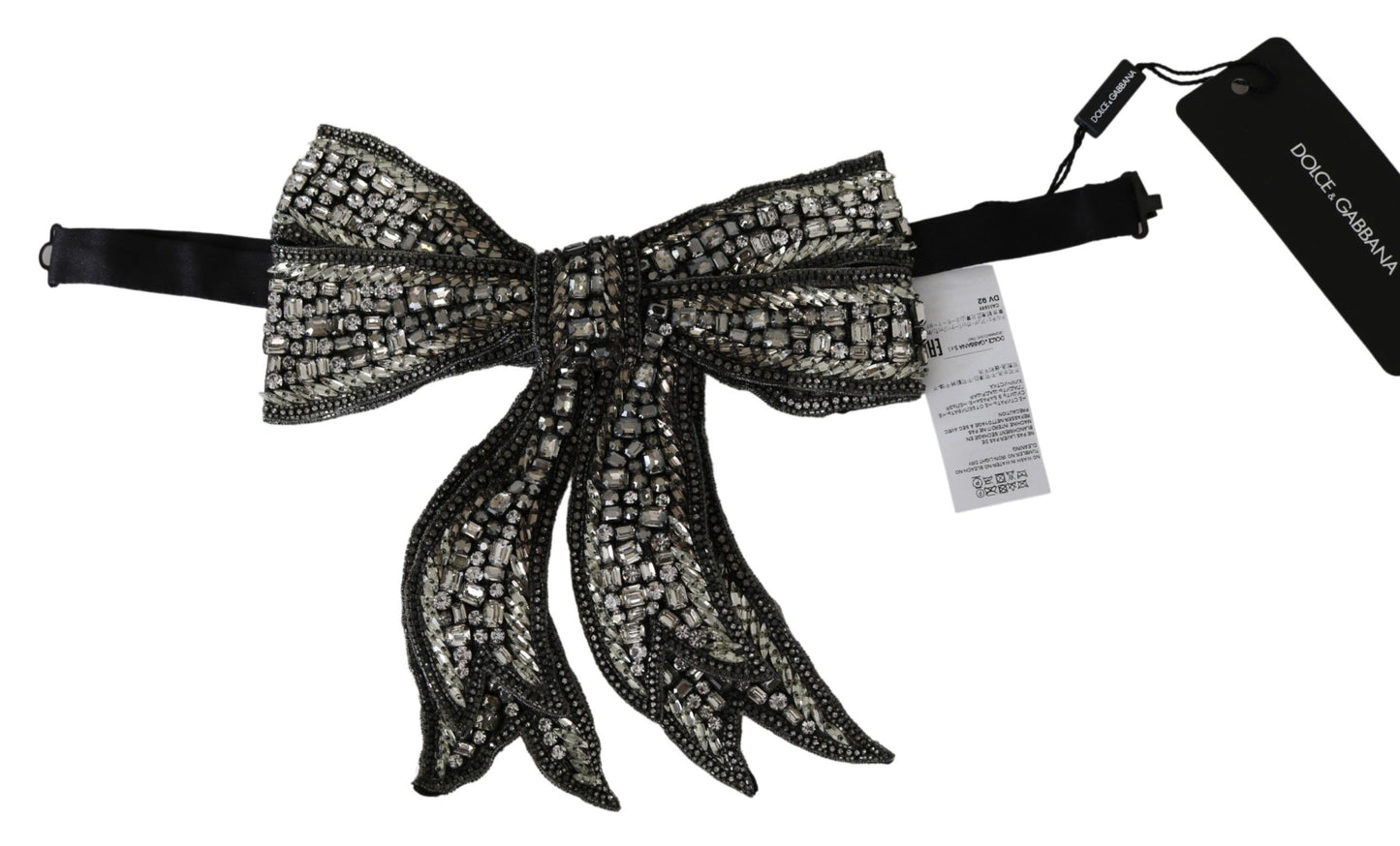 Dolce & Gabbana Silver Crystal Beaded Sequined 100% Silk Catwalk Necklace Bowtie