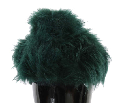 Dolce & Gabbana Green Fur DG Logo Embroidered Cloche Hat