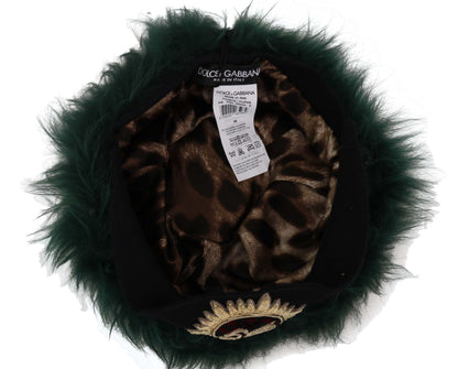 Dolce & Gabbana Green Fur DG Logo Embroidered Cloche Hat