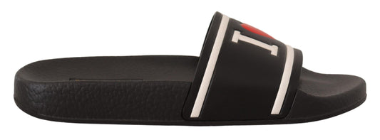 Dolce & Gabbana Black Leather I Love D&G Slides Sandals