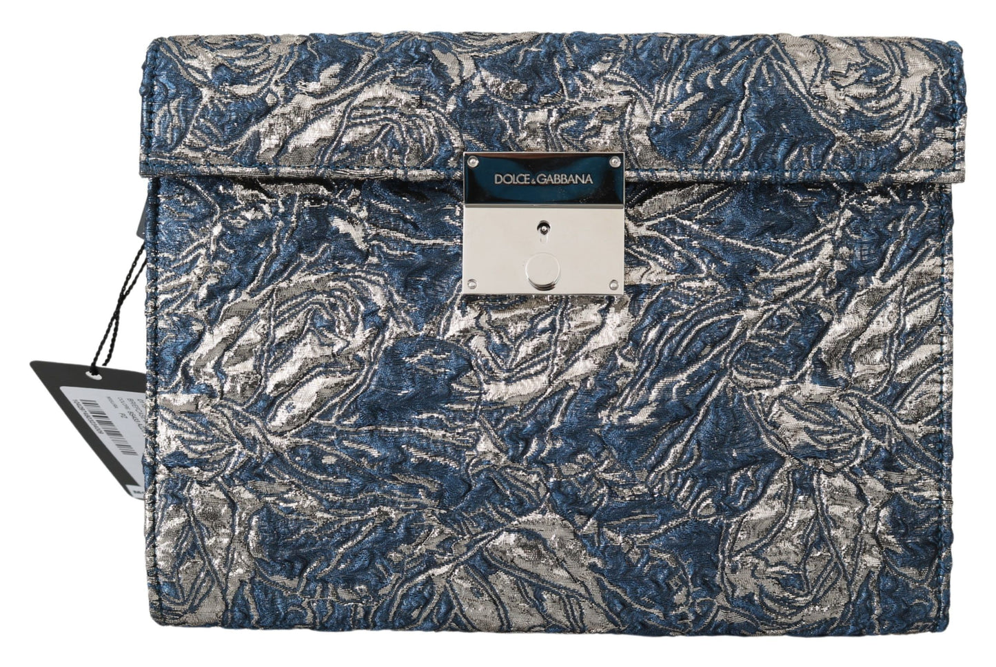 Dolce & Gabbana Blue Silver Jacquard Leather Document Briefcase Bag