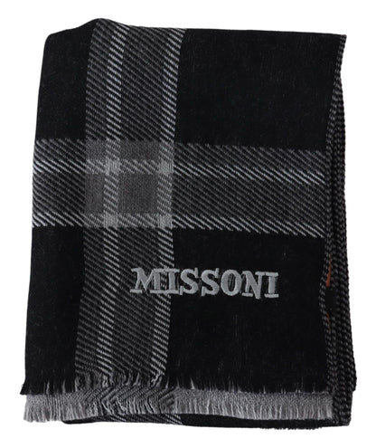 Missoni Black Plaid Wool Unisex Neck Wrap Scarf