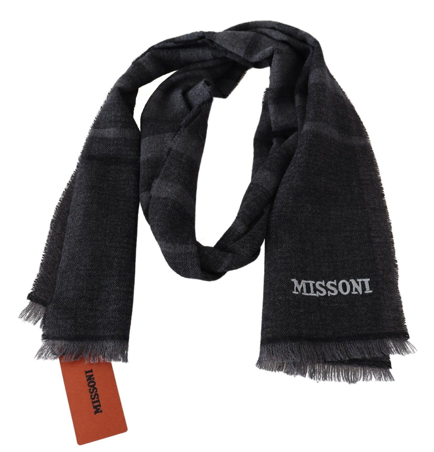 Missoni Black Striped Wool Unisex Neck Wrap Scarf