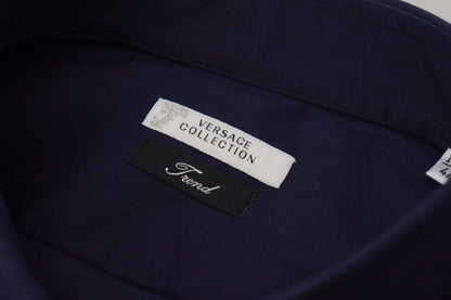 Versace Collection Dark Blue Cotton Formal Dress Trend Shirt