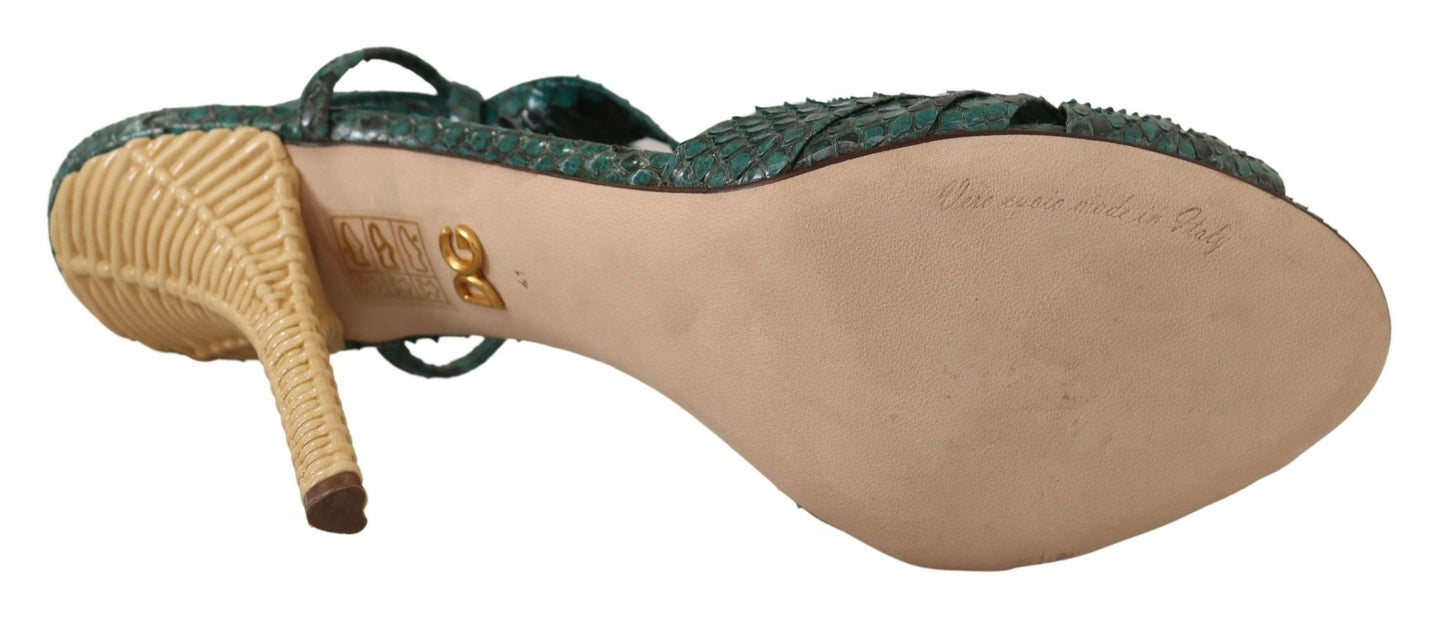 Dolce & Gabbana Elegant Green Python Strappy Heels