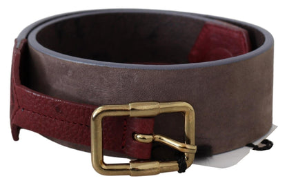 GF Ferre Brown Leather Wide Gold Chrome Logo Buckle Belt