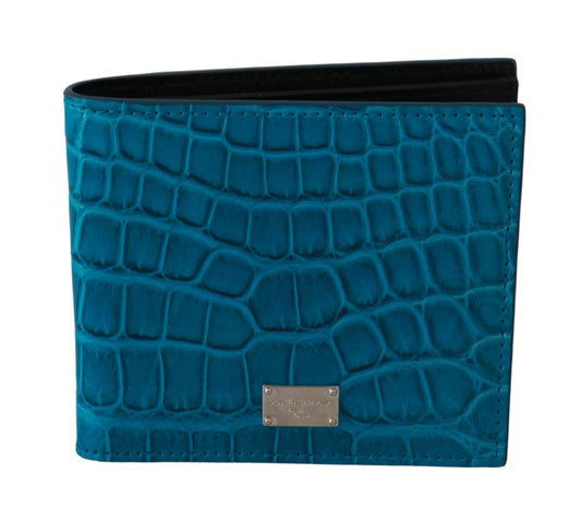Dolce & Gabbana Blue Alligator Pattern Leather Bifold Wallet