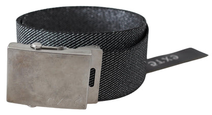 Exte Black Silver Metal Brushed Buckle Waist Belt