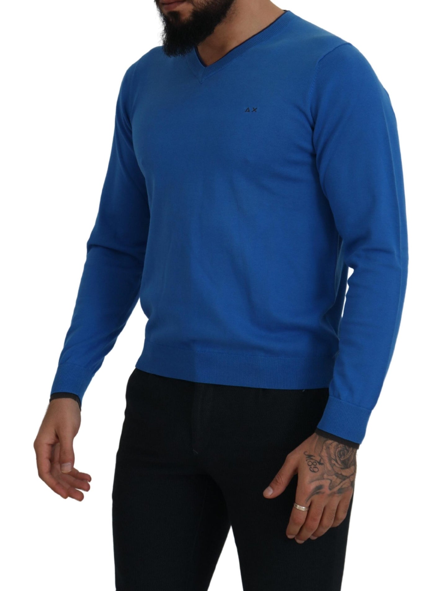 Sun68 Chic Blue Cotton Pullover Sweater