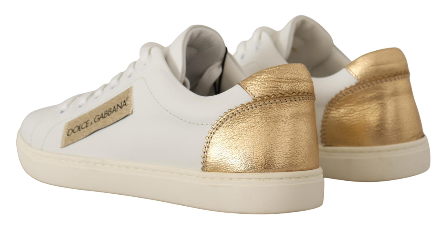 Dolce & Gabbana Elegant White Leather Sneakers with Gold Accents