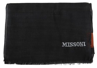 Missoni Gray Wool Unisex Neck Wrap Shawl Fringes Logo Scarf