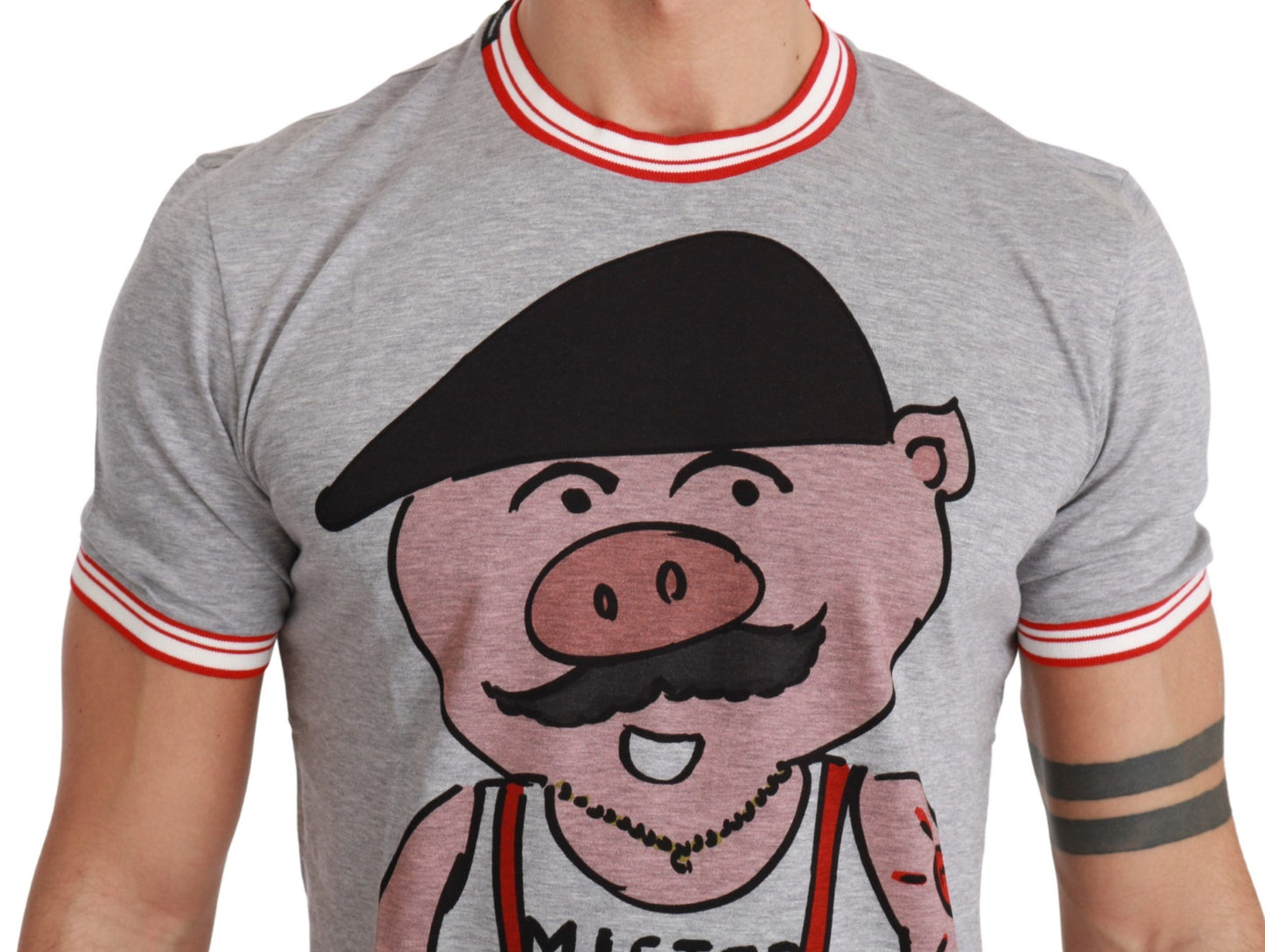 Dolce & Gabbana Chic Gray Cotton T-Shirt with Year of the Pig Motive