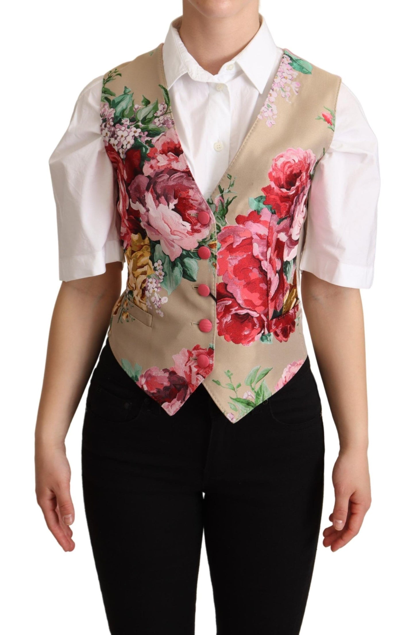 Dolce & Gabbana Elegant Floral Beige Sleeveless Vest