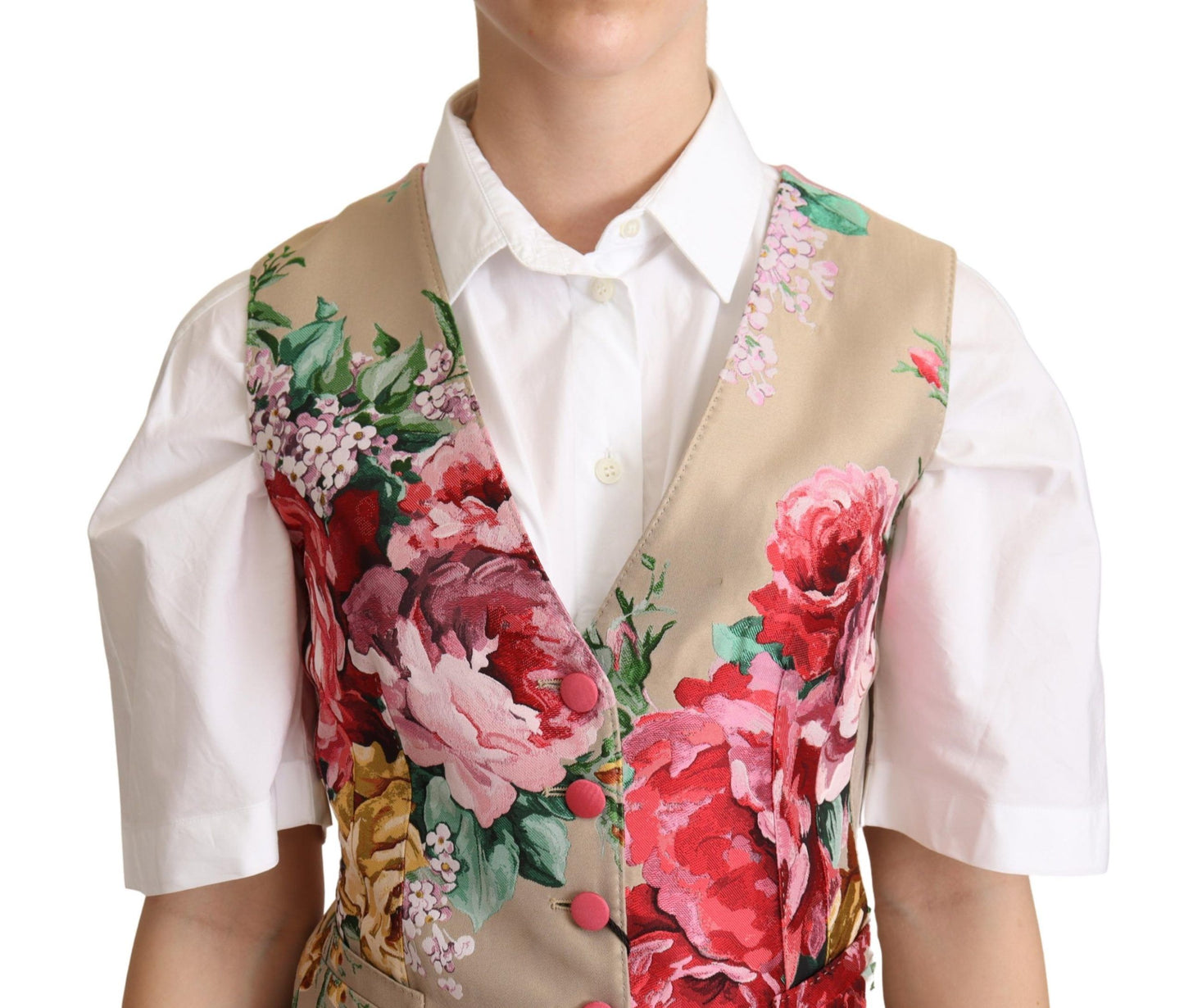 Dolce & Gabbana Elegant Floral Beige Sleeveless Vest