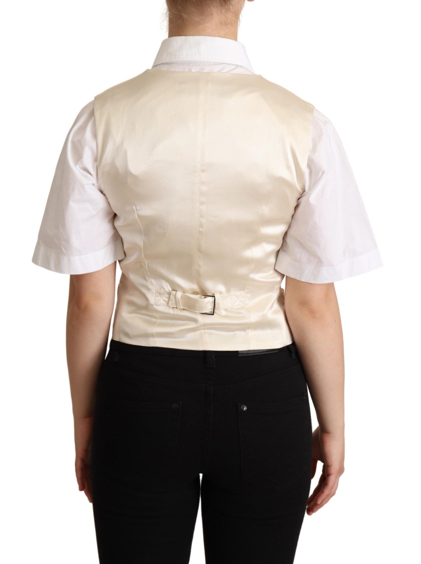 Dolce & Gabbana Beige Silk Blend Sleeveless Vest Luxury Waistcoat