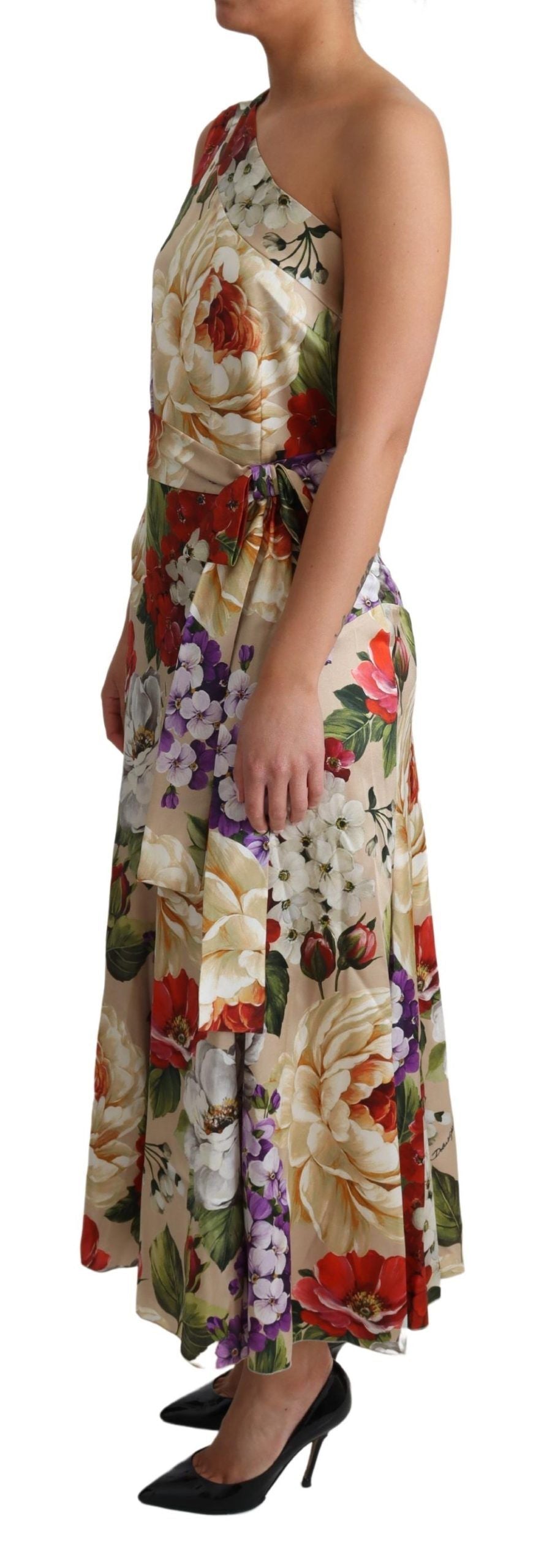 Dolce & Gabbana Print Silk Stretch One Shoulder Dress Floral