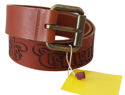 Just Cavalli Chic Brown Leather Logo Waist Belt