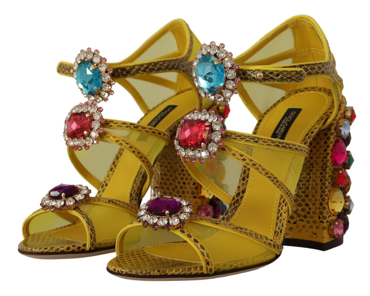 Dolce & Gabbana Stunning Crystal-Embellished Yellow Leather Sandals