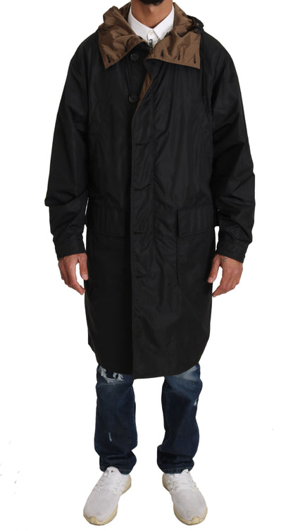 Dolce & Gabbana Black Brown Hooded Reversible Raincoat