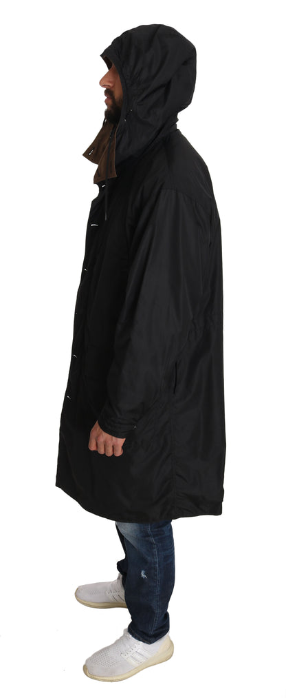Dolce & Gabbana Black Brown Hooded Reversible Raincoat