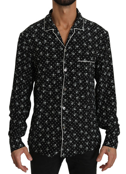 Dolce & Gabbana Black Skull Print Silk Sleepwear Shirt