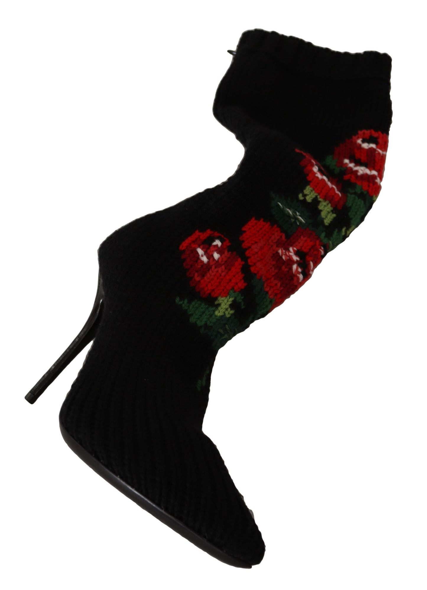 حذاء دولتشي آند غابانا الأنيق ذو الجورب مع تفاصيل الورود الحمراء