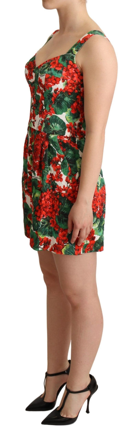Dolce & Gabbana Red Geranium Print Shorts Jumpsuit Dress