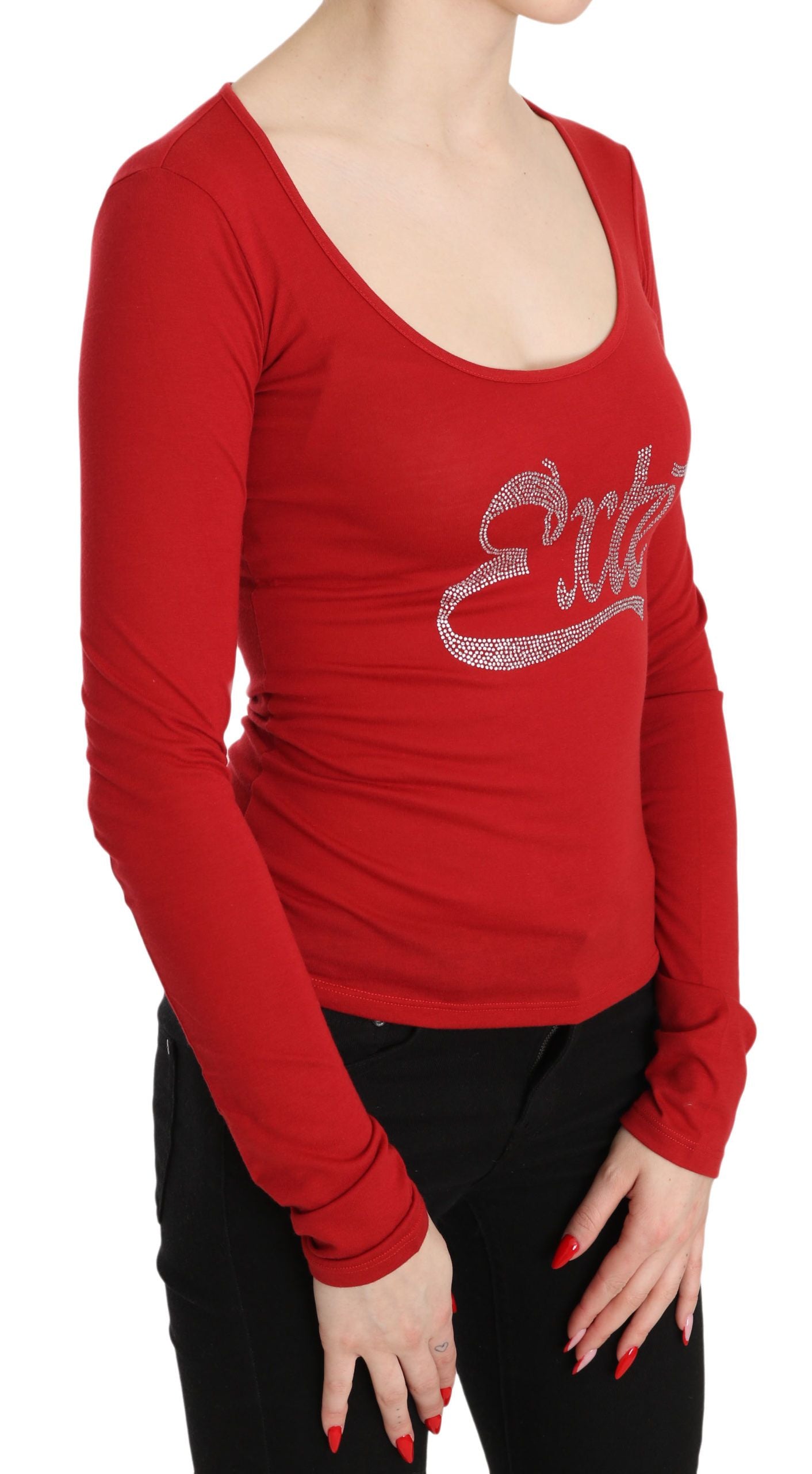 Exte Red Crystal Embellished Long Sleeve Top