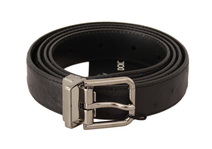 Dolce & Gabbana Black Exotic Leather Silver Buckle Belt