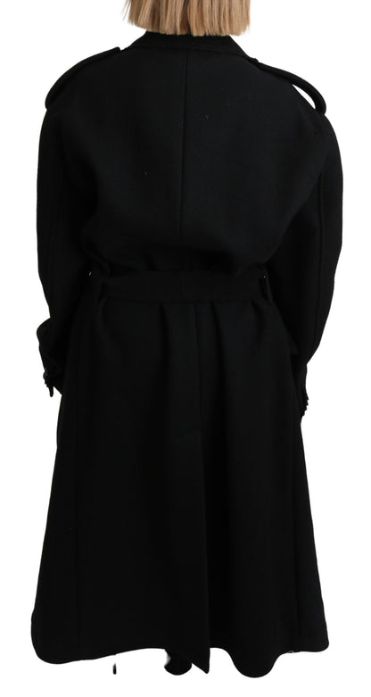 Dolce & Gabbana Virgin Wool Black Blazer Trenchcoat Jacket