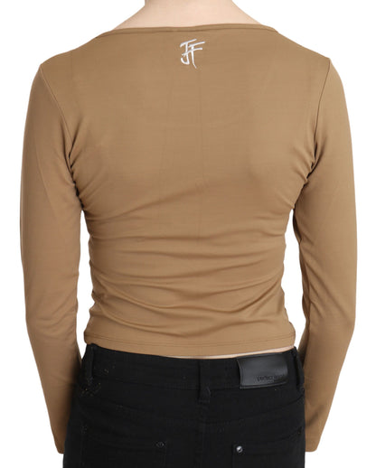 GF Ferre Elegant Brown Long Sleeve Cropped Top