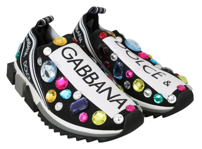 حذاء دولتشي آند غابانا منخفض الرقبة مزين بالكريستال باللون الأسود
