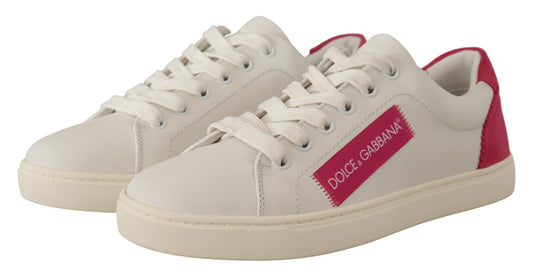 Dolce & Gabbana White Pink Leather Low Top Sneakers Womens Shoes