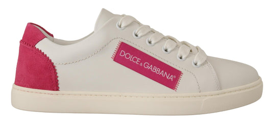 Dolce & Gabbana White Pink Leather Low Top Sneakers Womens Shoes