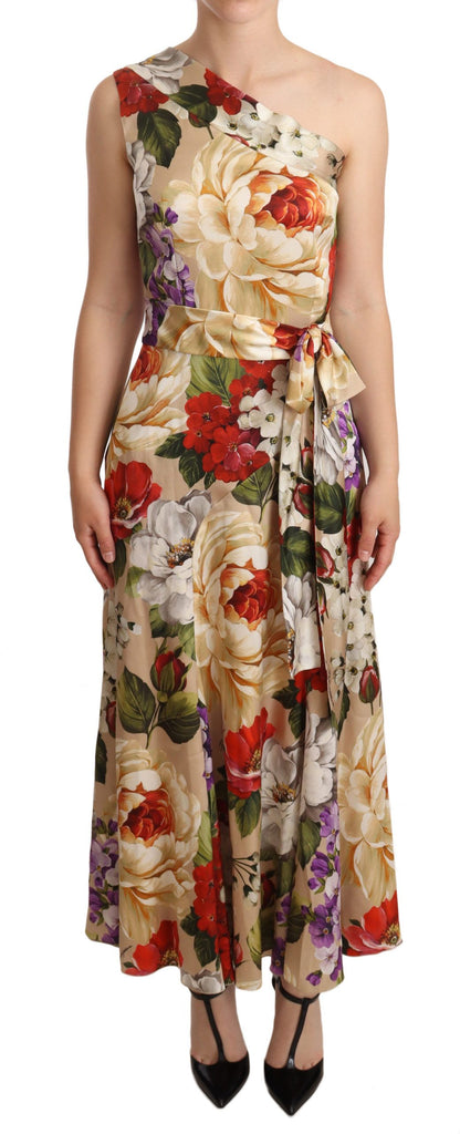 Dolce & Gabbana Elegant Floral One-Shoulder Silk Dress