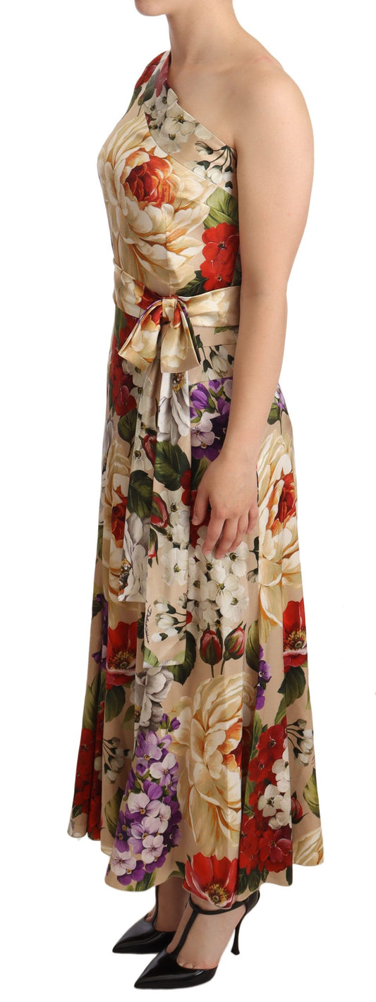 Dolce & Gabbana Beige One Shoulder Floral Mid Length Dress