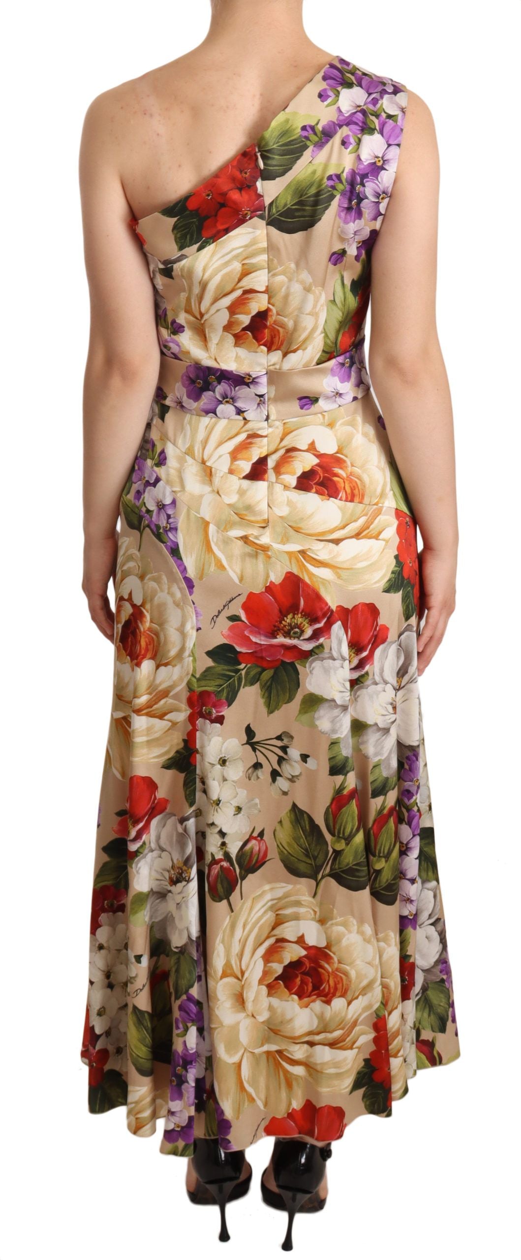 Dolce & Gabbana Elegant Floral One-Shoulder Silk Dress