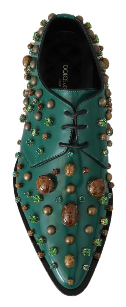 حذاء دولتشي آند غابانا من الجلد الزمردي مع لمسات كريستالية