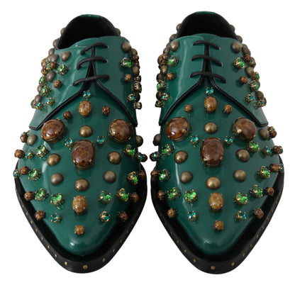 حذاء دولتشي آند غابانا من الجلد الزمردي مع لمسات كريستالية