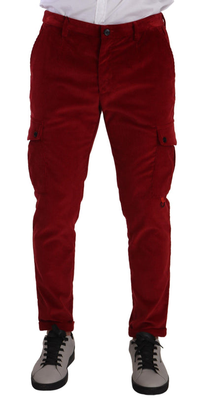 Dolce & Gabbana Red Corduroy Cotton Cargo Skinny Trouser Pants