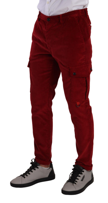 Dolce & Gabbana Red Corduroy Cotton Cargo Skinny Trouser Pants
