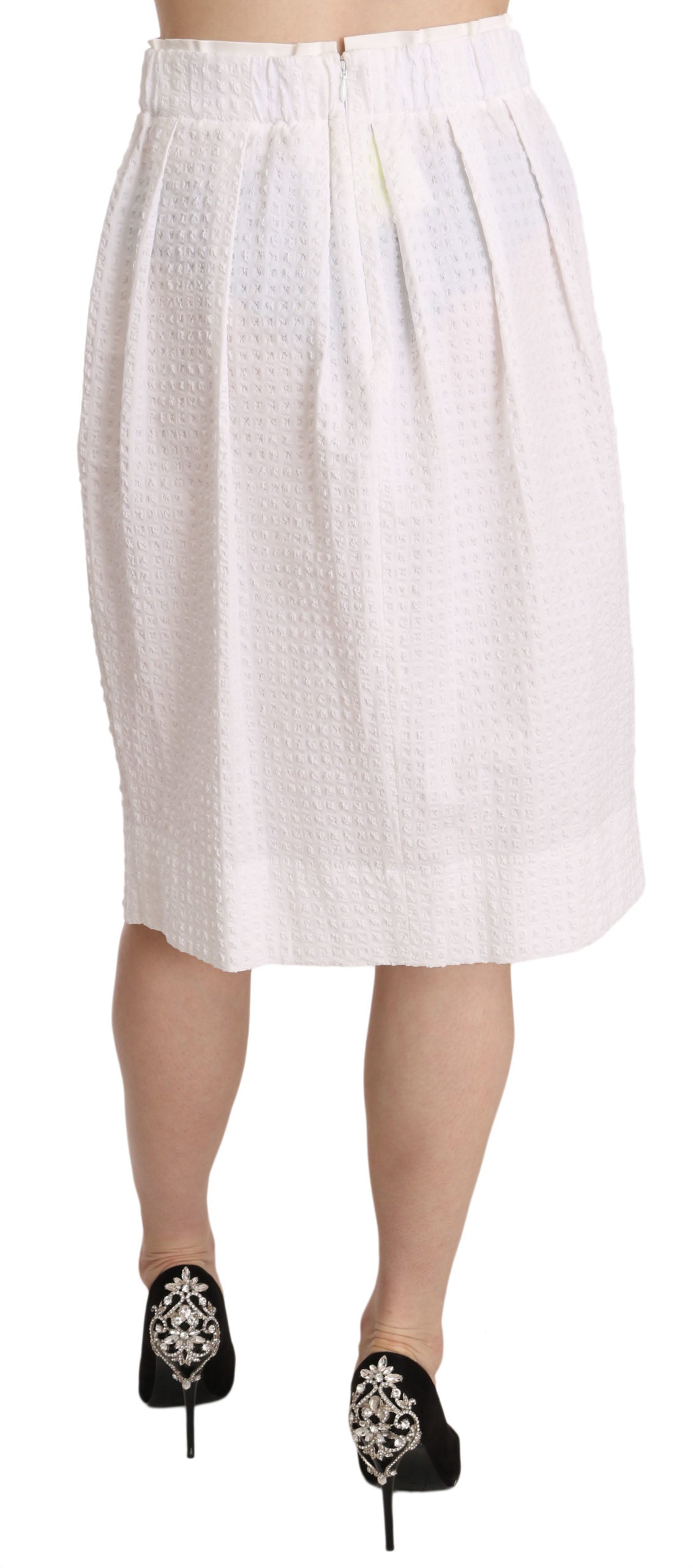 L'Autre Chose White Jacquard Plain Weave Stretch Midi Skirt
