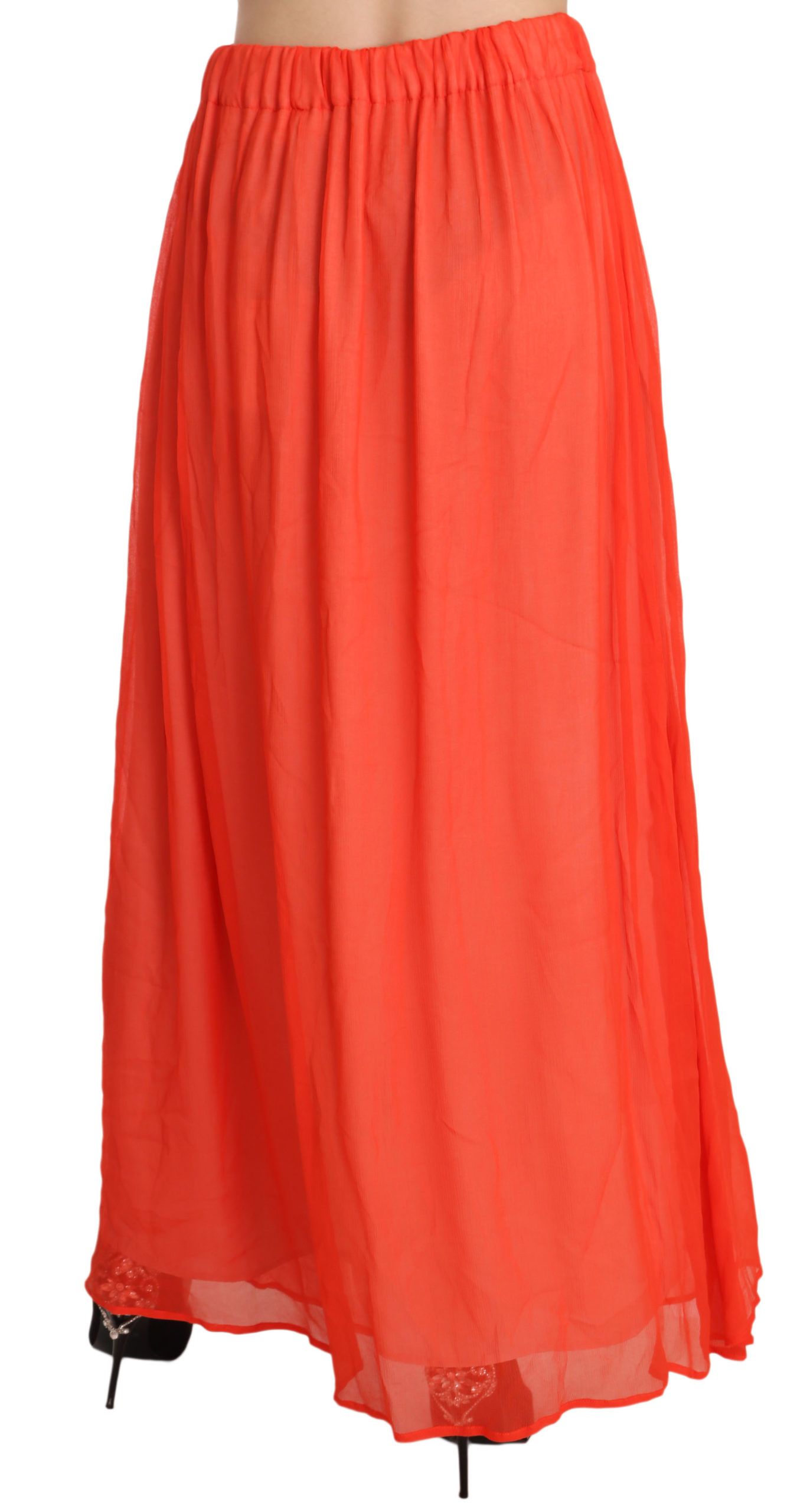 Jucca Orange Crepe Pleated Trapeze Viscose Maxi Skirt