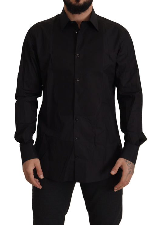 Dolce & Gabbana Sleek Black Tuxedo Dress Shirt - Slim Fit