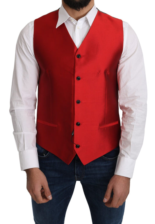 Dolce & Gabbana Ravishing Red Silk Formal Vest