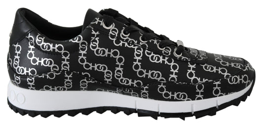Jimmy Choo Elegant Black & Silver Leather Sneakers