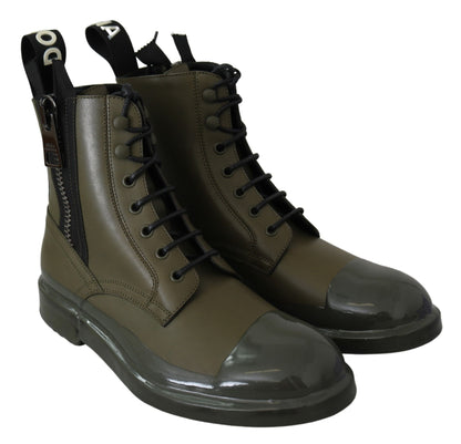 Dolce & Gabbana Green Leather Boots Zipper Mens Shoes