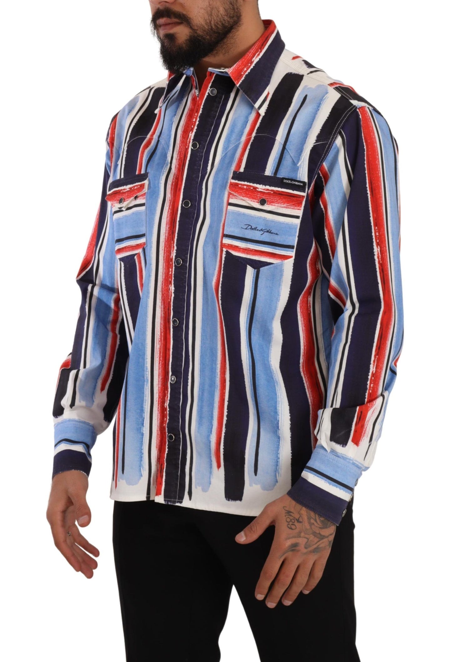 Dolce & Gabbana Elegant Striped Cotton Shirt with Pockets